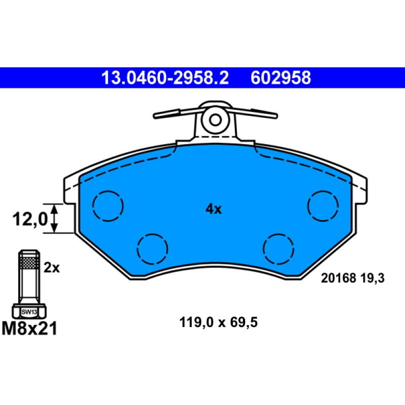 Jeu de 4 plaquettes de frein avant ATE 13.0460-2958.2 - Visuel 1