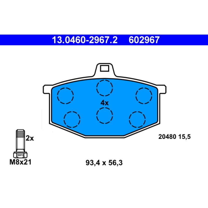 Jeu de 4 plaquettes de frein avant ATE 13.0460-2967.2 - Visuel 1