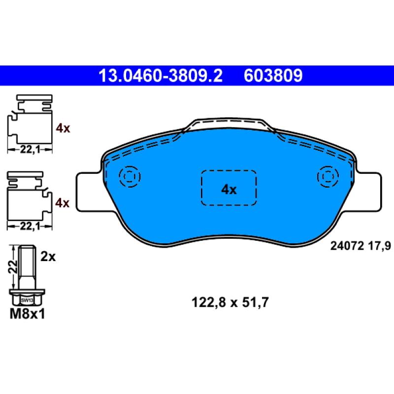 Jeu de 4 plaquettes de frein avant ATE 13.0460-3809.2 - Visuel 1