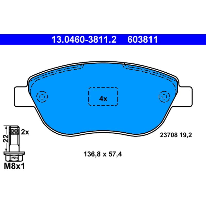 Jeu de 4 plaquettes de frein avant ATE 13.0460-3811.2 - Visuel 1