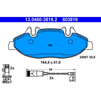Jeu de 4 plaquettes de frein avant ATE OEM 0064204320