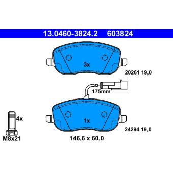 Jeu de 4 plaquettes de frein avant ATE OEM 77363627
