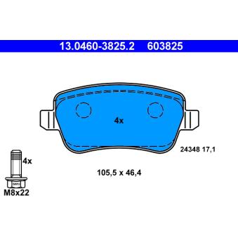 Jeu de 4 plaquettes de frein arrière ATE OEM 77364168 Jeu de 4 plaquettes de frein arrière ATE OEM 77364168