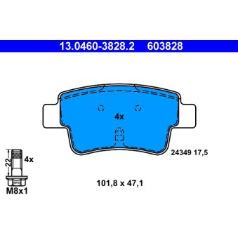 Jeu de 4 plaquettes de frein arrière ATE OEM 77363959