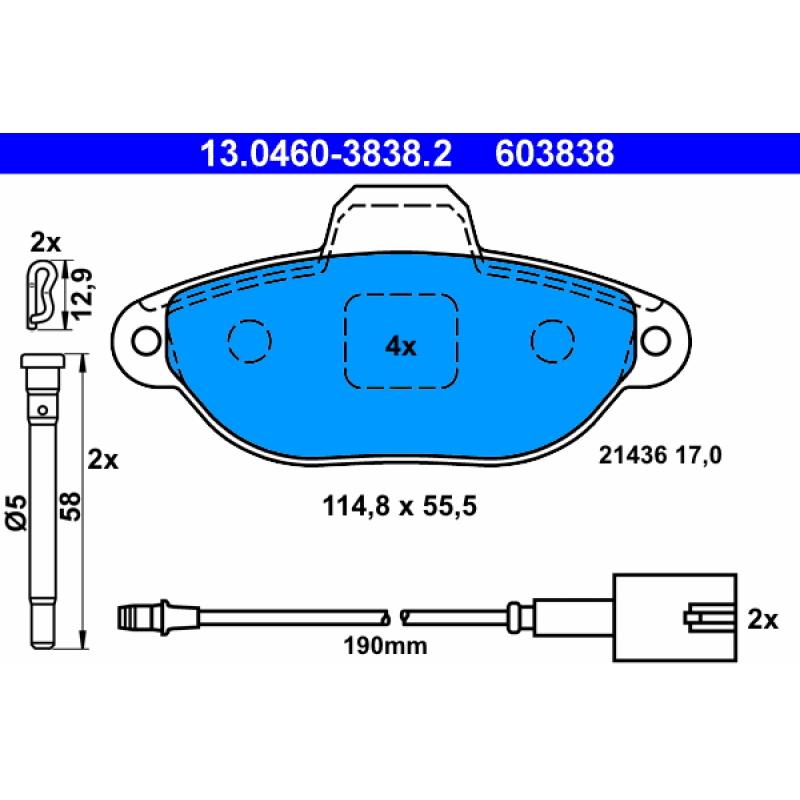 Jeu de 4 plaquettes de frein avant ATE 13.0460-3838.2 - Visuel 1
