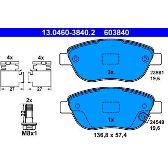 Jeu de 4 plaquettes de frein avant ATE OEM 1605354