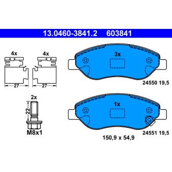 Jeu de 4 plaquettes de frein avant ATE OEM 1605228