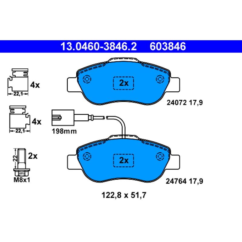 Jeu de 4 plaquettes de frein avant ATE 13.0460-3846.2 - Visuel 1