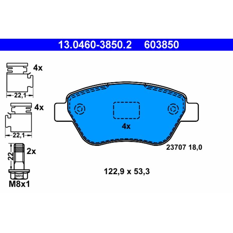 Jeu de 4 plaquettes de frein avant ATE 13.0460-3850.2 - Visuel 1