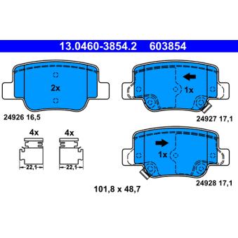 Jeu de 4 plaquettes de frein arrière ATE OEM 044660F011