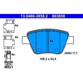 Jeu de 4 plaquettes de frein arrière ATE OEM 5K0698451