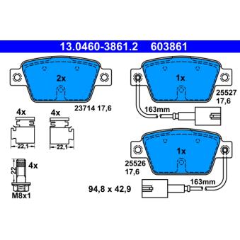 Jeu de 4 plaquettes de frein arrière ATE OEM 77365809