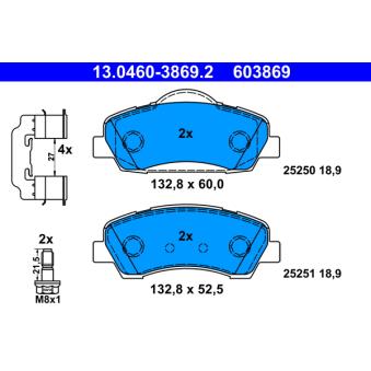 Jeu de 4 plaquettes de frein avant ATE OEM 1608691380