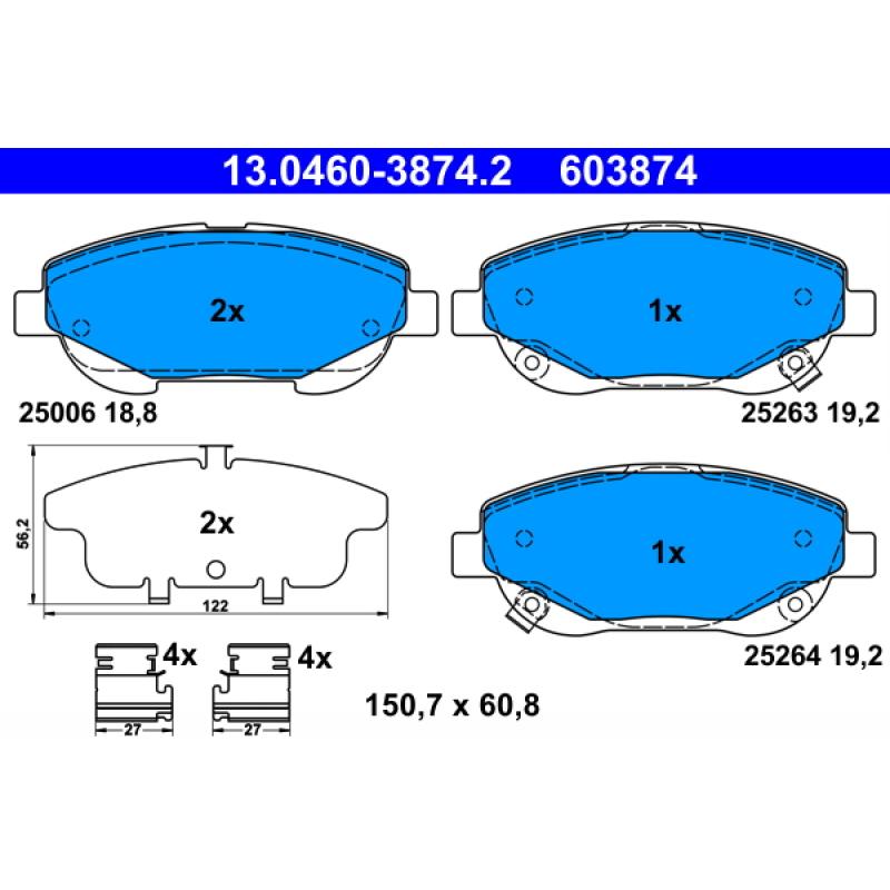 Jeu de 4 plaquettes de frein avant ATE 13.0460-3874.2 - Visuel 1