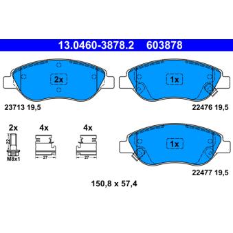 Jeu de 4 plaquettes de frein avant ATE OEM 77367923