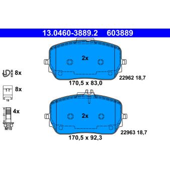 Jeu de 4 plaquettes de frein avant ATE OEM 0004201003 Jeu de 4 plaquettes de frein avant ATE OEM 0004201003