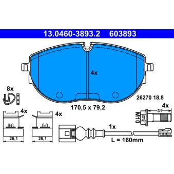 Jeu de 4 plaquettes de frein avant ATE OEM 7LA698151C