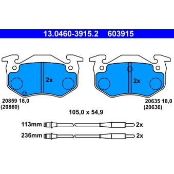 Jeu de 4 plaquettes de frein avant ATE 13.0460-3915.2