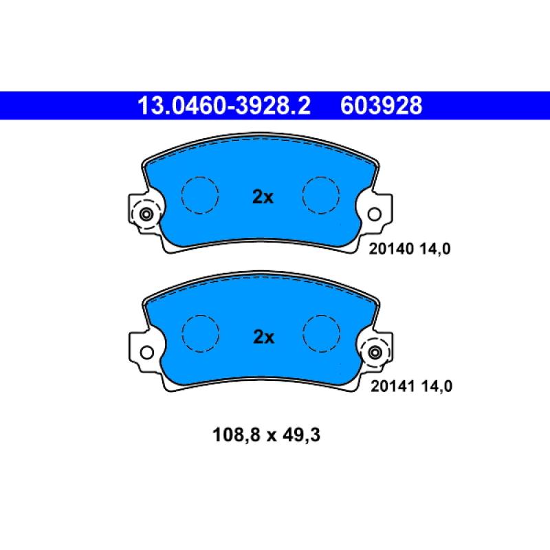 Jeu de 4 plaquettes de frein avant ATE 13.0460-3928.2 - Visuel 1