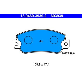 Jeu de 4 plaquettes de frein avant ATE OEM 792589