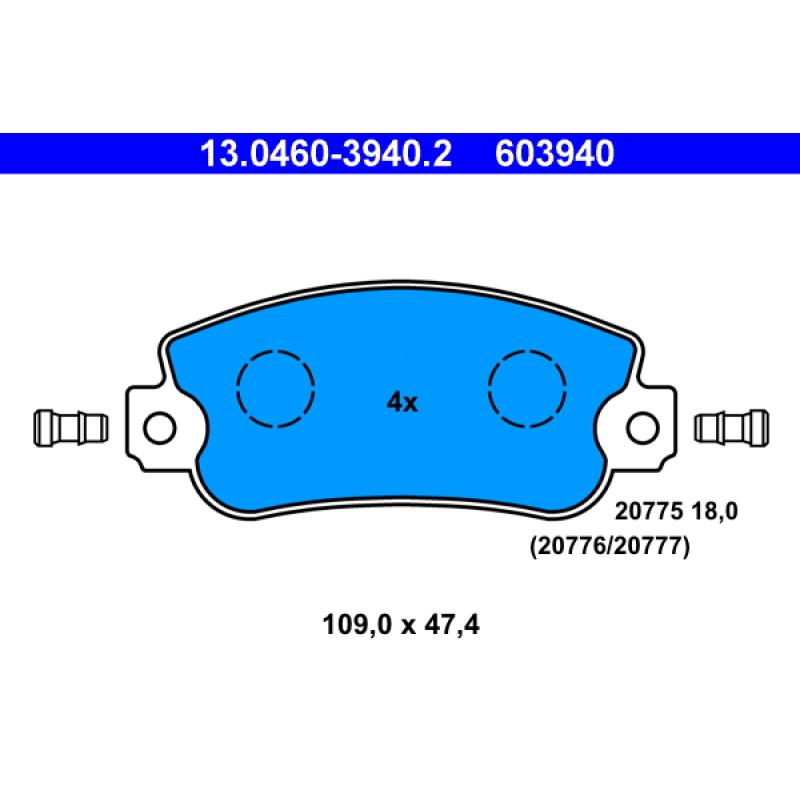 Jeu de 4 plaquettes de frein avant ATE 13.0460-3940.2 - Visuel 1
