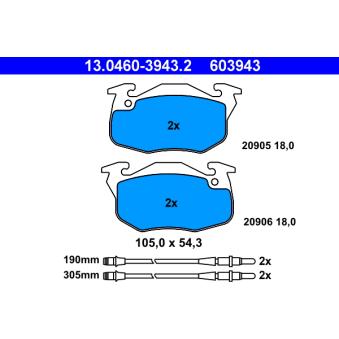 Jeu de 4 plaquettes de frein avant ATE OEM 95659340