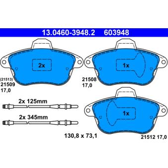 Jeu de 4 plaquettes de frein avant ATE OEM 425089