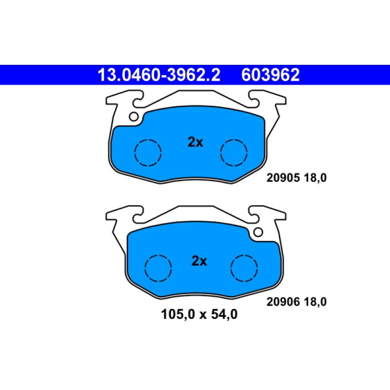 Jeu de 4 plaquettes de frein avant ATE 13.0460-3962.2 - Visuel 1