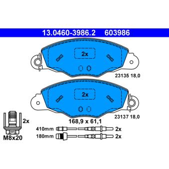 Jeu de 4 plaquettes de frein avant ATE OEM 425211