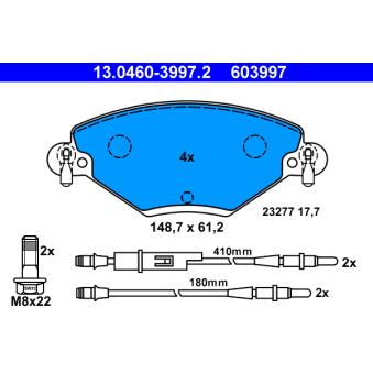 Jeu de 4 plaquettes de frein avant ATE OEM 425288