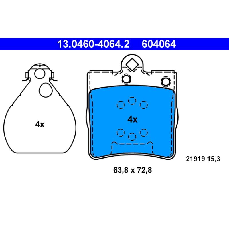 Jeu de 4 plaquettes de frein arrière ATE 13.0460-4064.2 - Visuel 1