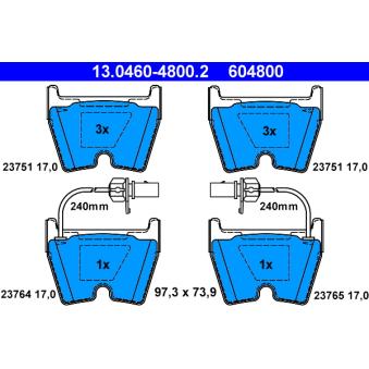 Jeu de 4 plaquettes de frein avant ATE OEM 3D0698151A