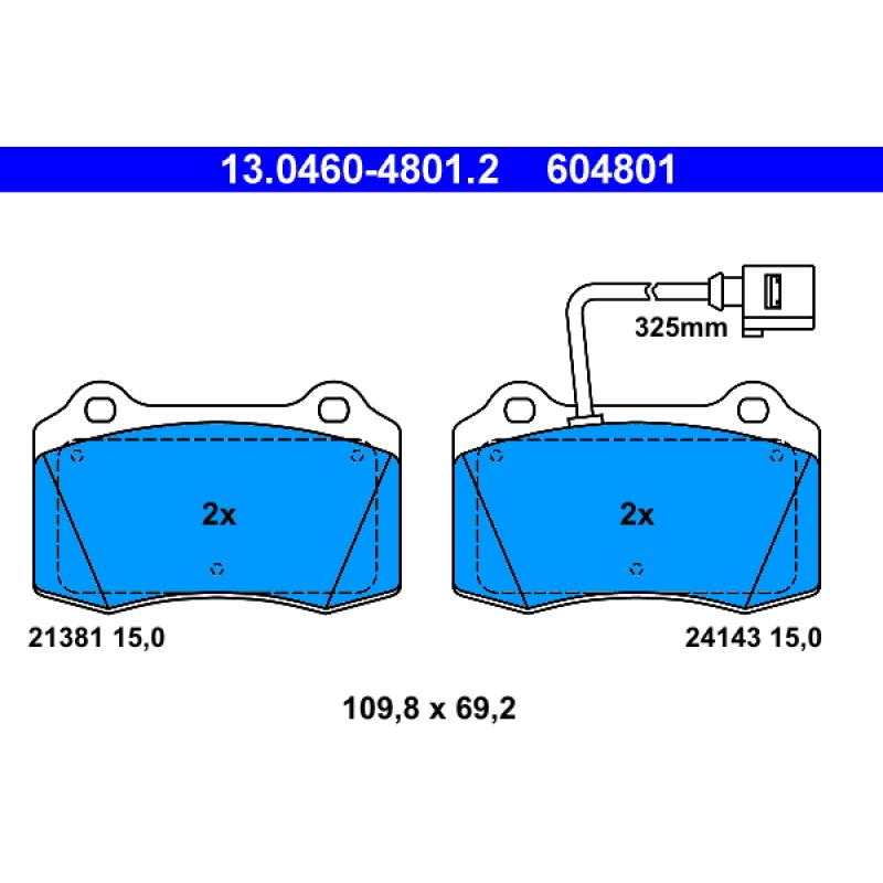 Jeu de 4 plaquettes de frein avant ATE 13.0460-4801.2 - Visuel 1