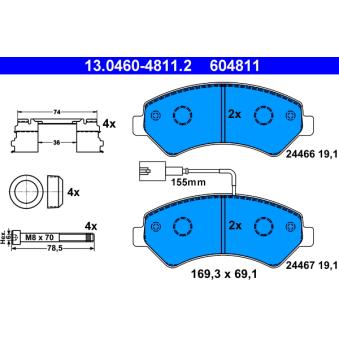 Jeu de 4 plaquettes de frein avant ATE OEM 425376