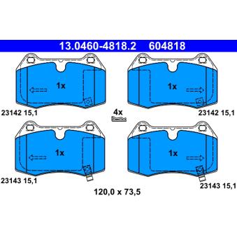 Jeu de 4 plaquettes de frein avant ATE OEM D10F0CD028