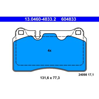 Jeu de 4 plaquettes de frein avant ATE OEM 8J0698151G