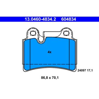 Jeu de 4 plaquettes de frein arrière ATE OEM 7L6698451B