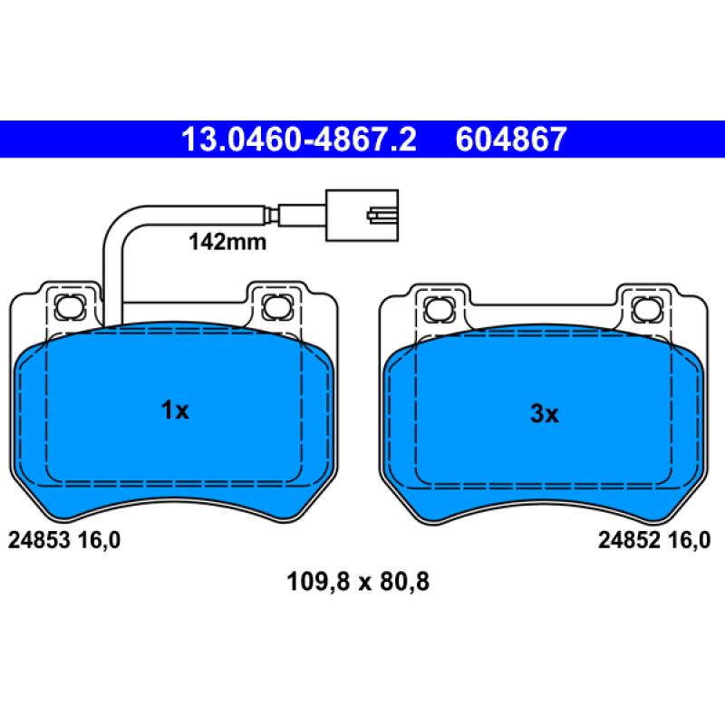 Jeu de 4 plaquettes de frein avant ATE 13.0460-4867.2 - Visuel 1