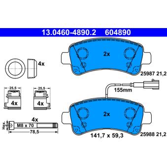 Jeu de 4 plaquettes de frein arrière ATE OEM 77367094