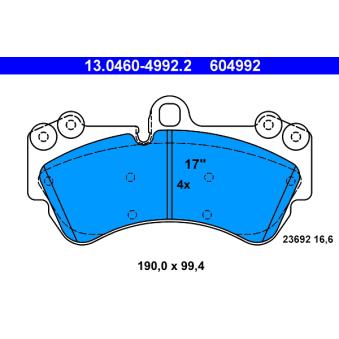 Jeu de 4 plaquettes de frein avant ATE OEM 95535193904