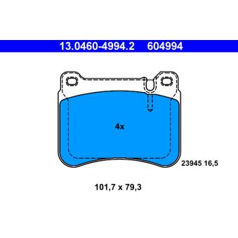 Jeu de 4 plaquettes de frein avant ATE OEM A0044205120