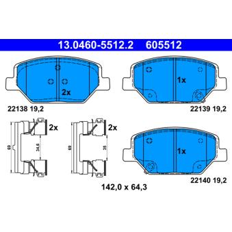 Jeu de 4 plaquettes de frein avant ATE OEM 84120877 Jeu de 4 plaquettes de frein avant ATE OEM 84120877