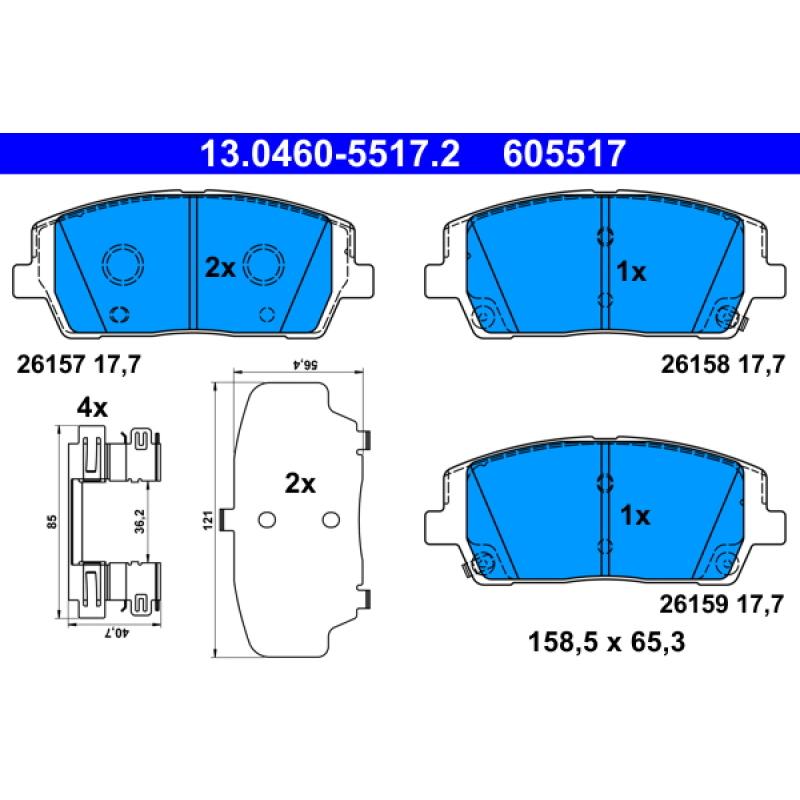 Jeu de 4 plaquettes de frein avant ATE 13.0460-5517.2 - Visuel 1