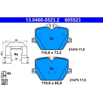 Jeu de 4 plaquettes de frein arrière ATE OEM 04466WAA03