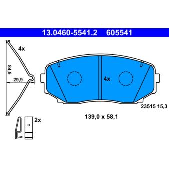 Jeu de 4 plaquettes de frein avant ATE OEM 4605C248