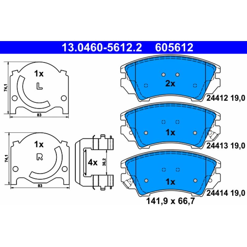 Jeu de 4 plaquettes de frein avant ATE 13.0460-5612.2 - Visuel 1