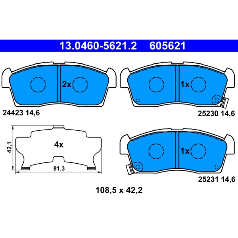 Jeu de 4 plaquettes de frein avant ATE 13.0460-5621.2 - Visuel 1