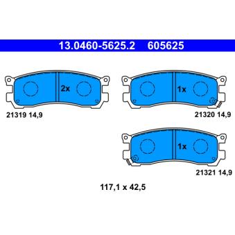 Jeu de 4 plaquettes de frein arrière ATE OEM HF392648Z