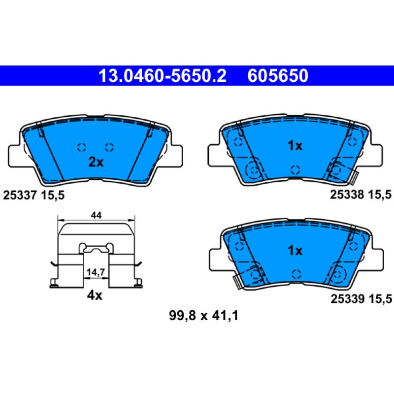 Jeu de 4 plaquettes de frein arrière ATE 13.0460-5650.2 - Visuel 1