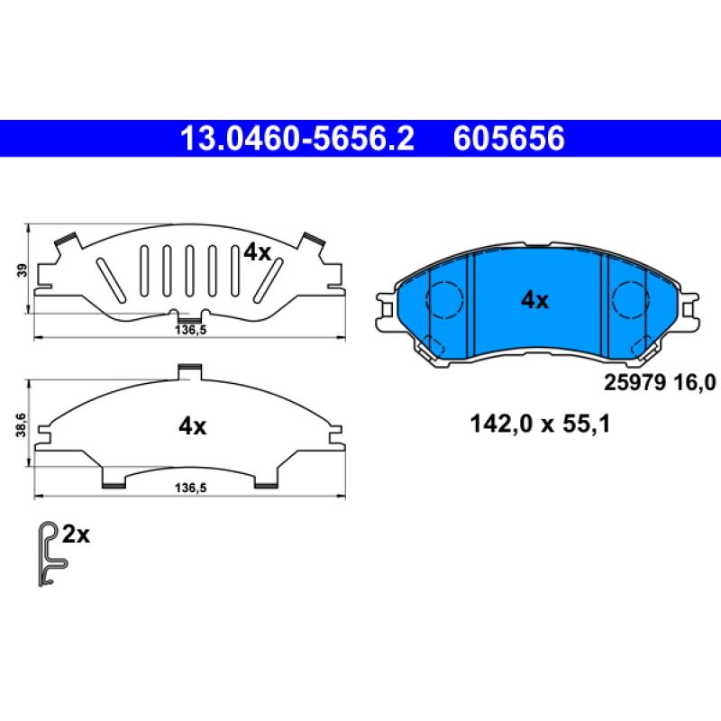 Jeu de 4 plaquettes de frein avant ATE 13.0460-5656.2 - Visuel 1